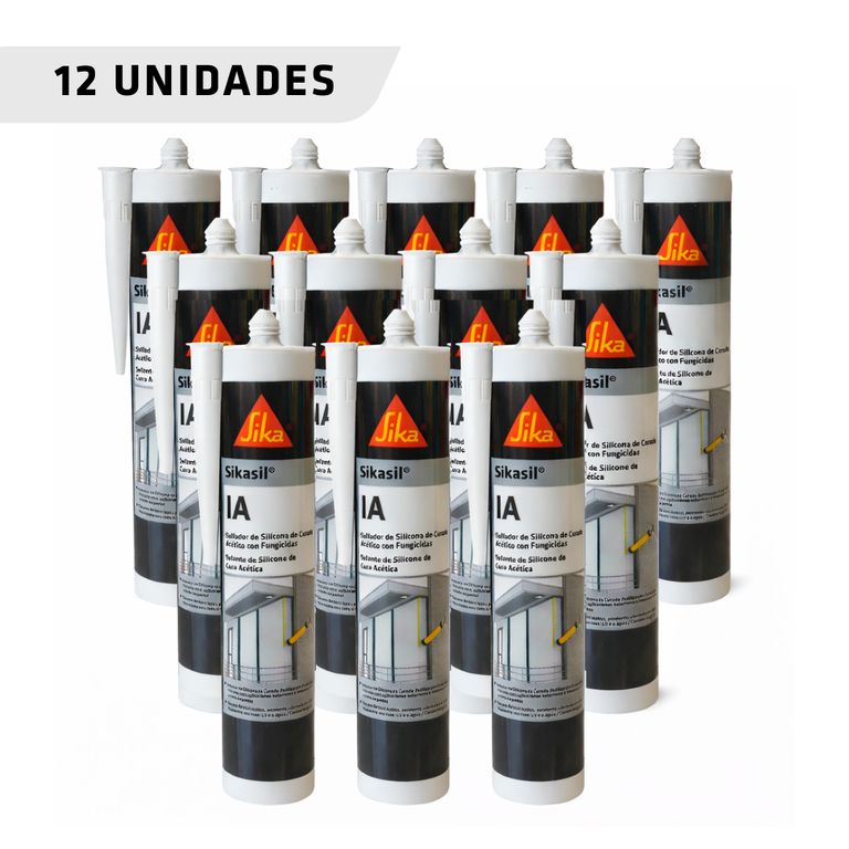 Pack 12 unidades Sikasil IA Blanco - Sellante de silicona multiuso para vidrios y ventanas 280 ml