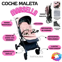 HI BABY - COCHE MALETA "MARSELLA" DE LUJO CON MANGO REVERSIBLE