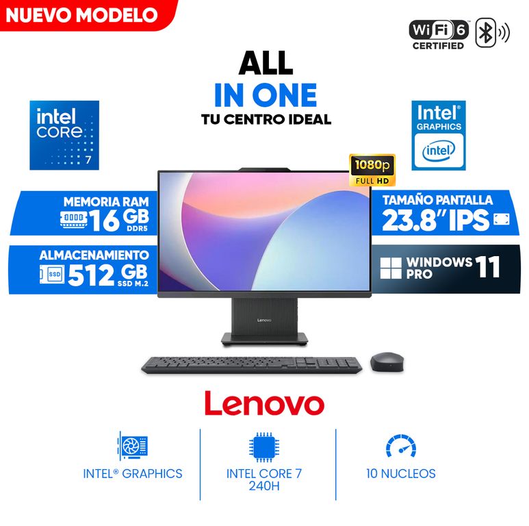 All In One ThinkCentre neo 50a 24 Gen 5, 23.8" Full HD IPS Core 7 240H, 16GB DDR5