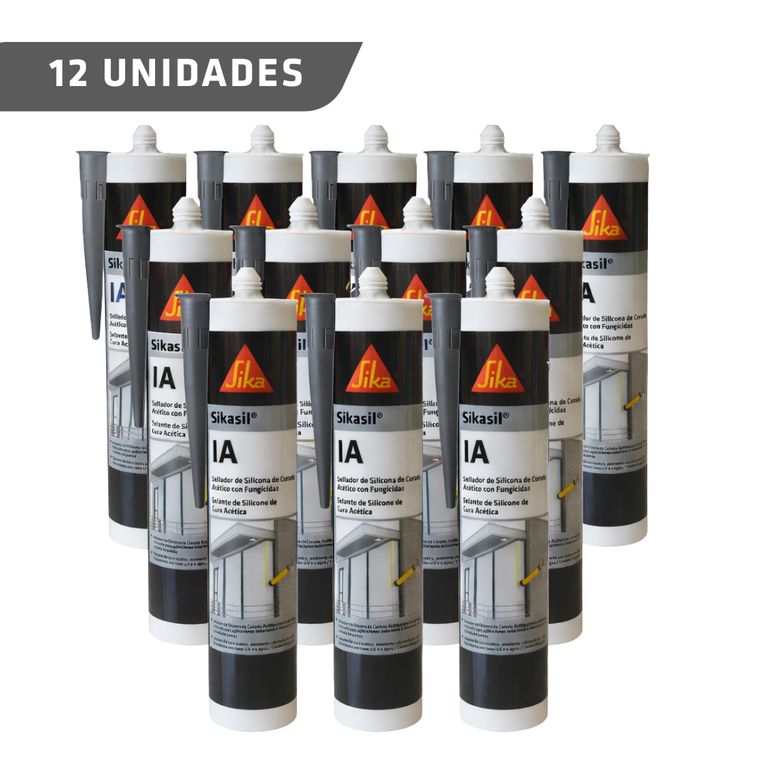 Pack 12 unidades Sikasil IA Gris - Sellante de silicona multiuso para vidrios y ventanas 280 ml