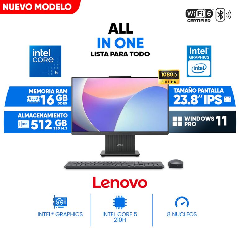 All In One ThinkCentre neo 50a 24 Gen 5, 23.8" Full HD IPS Core 5 210H, 16GB DDR5, 512 GB SSD M.2