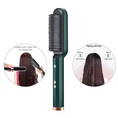 GENERICO - Cepillo Alisador Eléctrico 2 en 1 - Peina, Alisa y Elimina el Frizz en Minutos - Verde