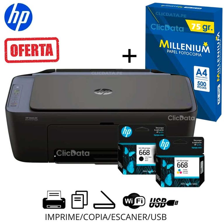 Impresora Multifuncional Deskjet Ink Advantage 2975 color Wifi, USB, Escaner, Copia, Imprime