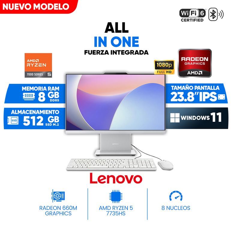 All in One IdeaCentre AIO 24ARR9, 23.8" Full HD IPS Ryzen 5 7535HS, 8GB DDR5