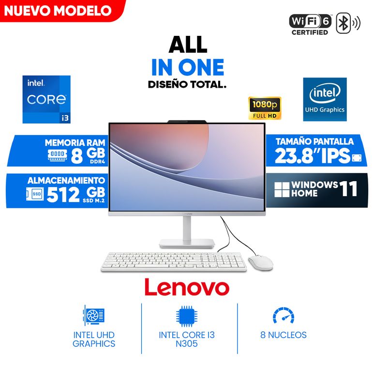 All in One A100, 23.8" Full HD IPS Core i3-N305, 8GB DDR4, 512 GB SSD M.2