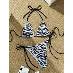 GENERICO - Bikini diseño raya blanco y negro