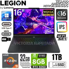 LENOVO - Laptop Legion pro 5 16DR10 AMD ryzen 9 32GB RAM 1TB SSD RTX 5060-8GB 16" WQXGA - 83LT002MLM