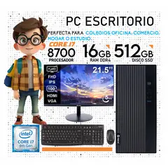 INTEL - Computadora PC Core i7 8700 RAM 16GB SSD 512GB Monitor 22 FHD