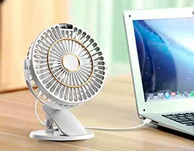 VENTILADOR PORTATIL 15CM DIAMETRO CON LUZ Y PINZA PARA COLGAR, CARGADOR USB