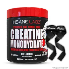 INSANE LABZ - Creatina 300 G - Creatina Monohidratada y Micronizada 60 Serv + Straps