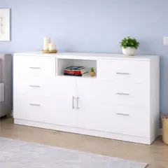 Pelikano - Cómoda de Melamina Blanca 170 cm con Cajones y Puertas – Mueble de Dormitorio - Innovaciones Lumik