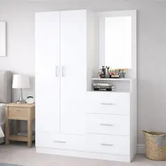 PELIKANO - Ropero de Melamina 180 cm con Tocador, Espejo y Cajones – Dormitorio - Innovaciones Lumik
