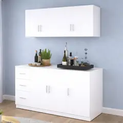 PELIKANO - Aparador de Melamina 150 cm con Mueble Aéreo y Cajones para Comedor - Innovaciones Lumik