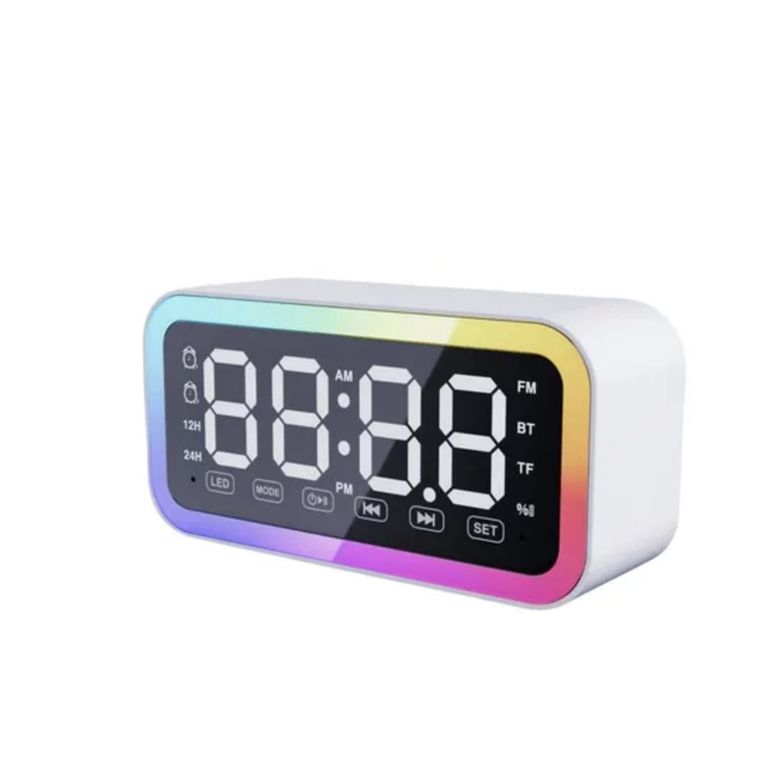 Reloj Despertador LED RGB con Bluetooth, Radio FM Recargable