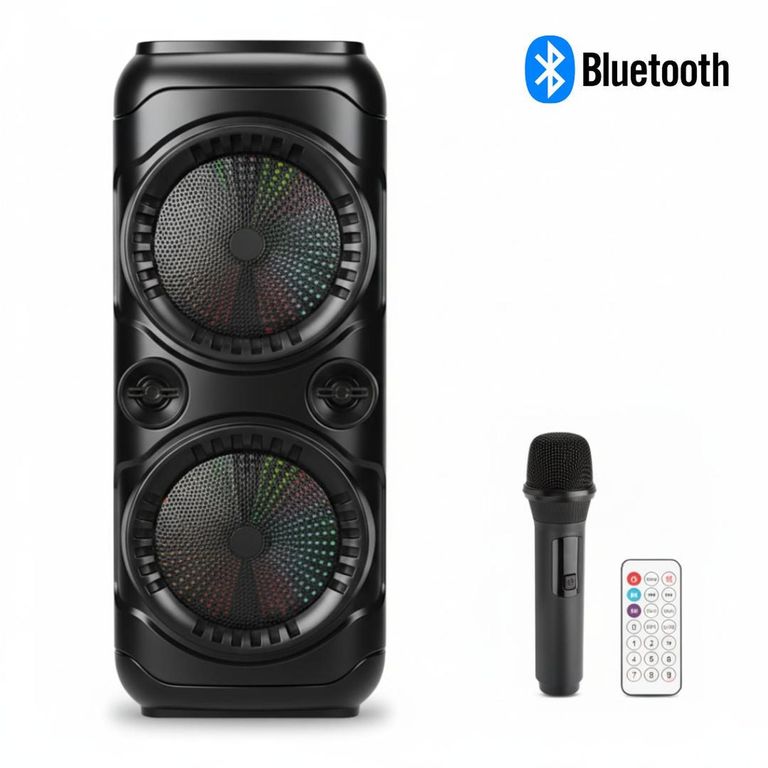 Parlante Bluetooth Luces LED de 40W con Doble Parlante de 8 + Micrófono + Control