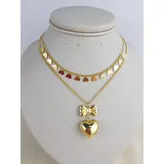 GENERICO - JUEGO DE COLLAR Y ARETES DOBLE