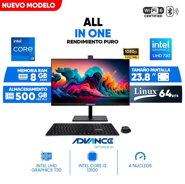 All in One AIO AO8370, 23.8 IPS, Intel I3-13100, 8GB DDR5, SSD 500GB