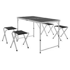GENERICO - Set de Mesa Plegable + 4 Sillas para Jardín, Terraza, Camping y Exteriores - Negro