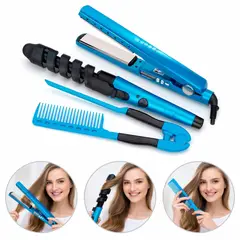 OEM - Plancha Alisadora Azul Nano Titanium y Ondulador de Cabello - Oferta Pack Completo