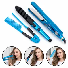 OEM - Plancha de Pelo Nano Titanium + Ondulador con Guía Espiral y Peine - Kit Estilizado