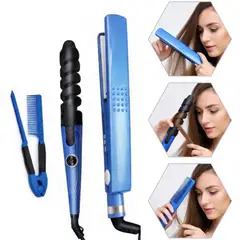 OEM - Kit Plancha Alisadora Nano Titanium y Rizador de Cabello Profesional - Pack 3 Piezas