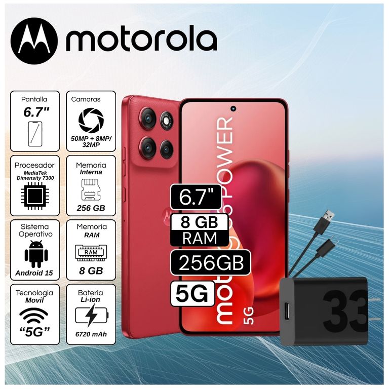 Celular G86 5G 6.7" Pulg. 8GB RAM 256GB Android 15 - Rojo