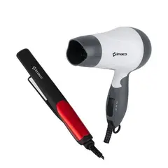 Imaco - Combo plancha de cabello con placa ceramica 200°C HS2198 + Secadora de cabello portatil 1000w HD1000