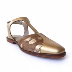 D' PODER - Sandalias de Cuero para Mujer Dorada Modelo Dorea