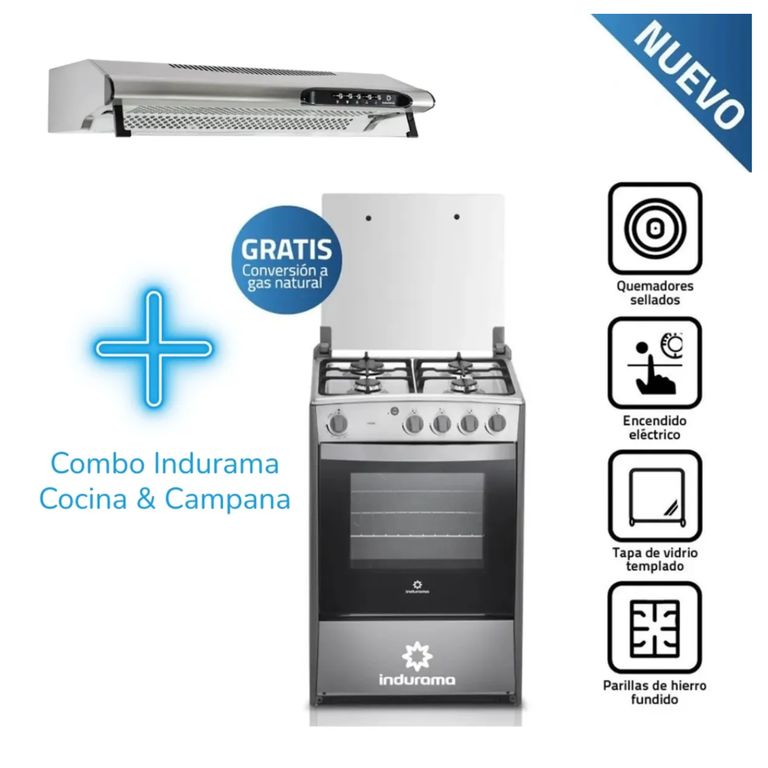 COCINA CORUÑA DE 4 HORNILLAS GRIS + Campana Extractora CEI-602CRP