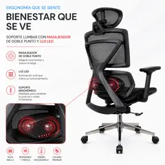 GENERICO - SILLA ERGONOMICA OXFORD PRO COLOR NEGRO CON MASAJEADOR LUMBAR