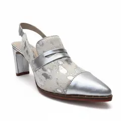 D' PODER - Zapato de Vestir Cuero Mujer Plateado Taco 7 Modelo UNICA