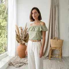 GENERICO - Blusa Bordada con Bobos Verde JACKMAN