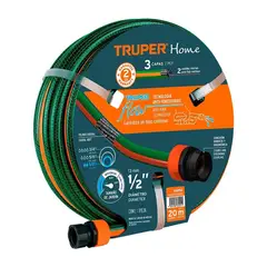 Truper - Manguera 1/2" Reforzada 3 Capas Conexiones Plásticas - Verde - 20 m