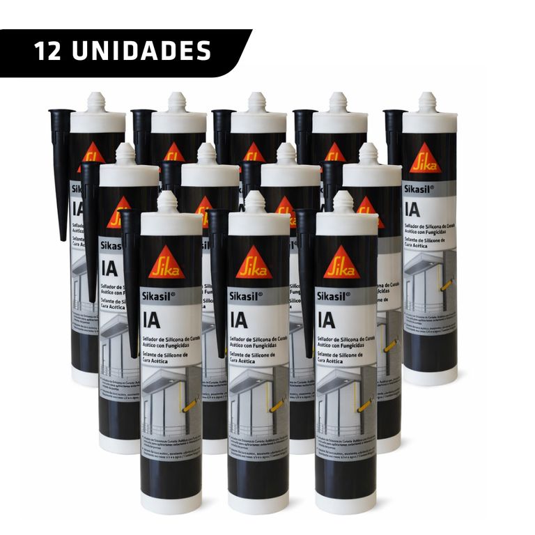 Pack 12 unidades Sikasil IA Negro - Sellante de silicona multiuso para vidrios y ventanas 280 ml