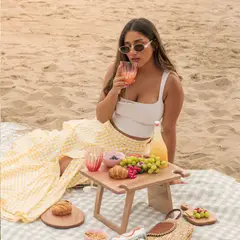 GENERICO - MESA PICNIC PORTATIL DE MADERA CON ENTRADA PARA COPAS Y BOTELLA ITSWOODPE