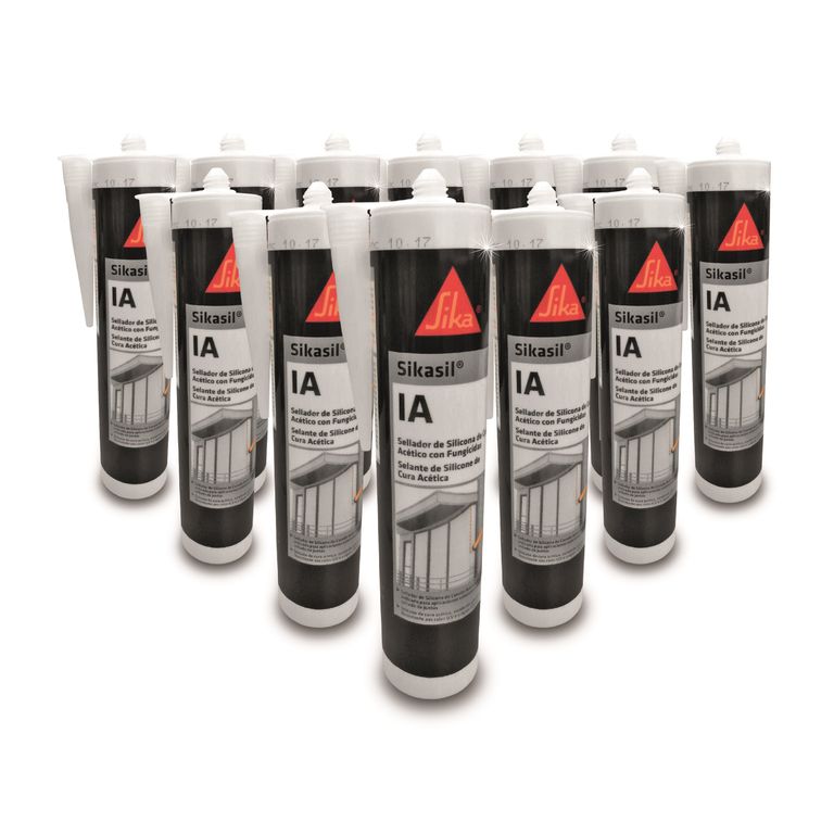 Pack 12 unidades Sikasil IA Transparente - Sellante de silicona multiuso para vidrios y ventanas 280 ml