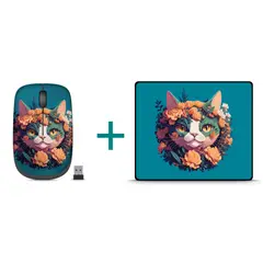 CYBERTEL - COMBO MOUSE INALAMBRICO + MOUSE PAD 26x21cm Diseño Cat Floral