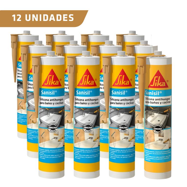 Pack 12 unidades Sanisil Beige - Sellante de silicona multiuso para áreas sanitarias 280 ml