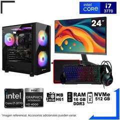 INTEL - Computadora Pc Core i7 3770 Monitor 24 fhd' RAM 16 GB SSD 500 GB