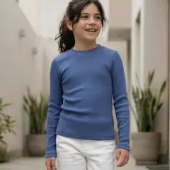 GENERICO - Polo Niña Rib Azul Algodón Manga Larga Angela Kids