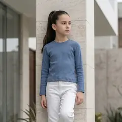 GENERICO - Polo Niña Rib Azul Algodón Manga Larga Angela Kids
