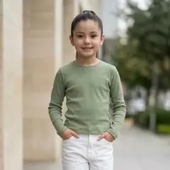 GENERICO - Polo Niña Rib Verde Algodón Manga Larga Angela Kids