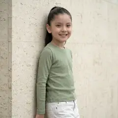 GENERICO - Polo Niña Rib Verde Algodón Manga Larga Angela Kids