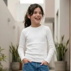 GENERICO - Polo Niña Rib Blanco Algodón Manga Larga Angela Kids