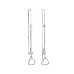 CLEO JOYAS & ACCESORIOS - Aretes Largo Pasante Corazones Plata
