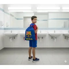 GENERICO - Bolsa de Aseo Escolar Impermeable con Bolsillo de Club de Fútbol Azul Oscuro