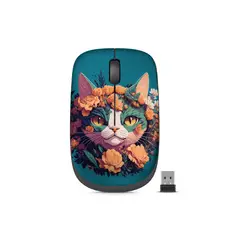 CYBERTEL - MOUSE INALAMBRICO Kitty - Diseño de Gato Floral