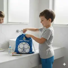GENERICO - Bolsa de Aseo Escolar Impermeable con Bolsillo de Club de Fútbol Azul