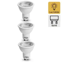 GENERICO - Pack x3 Foco Dicroico LED COB 4W GU10 Luz Cálida PILA