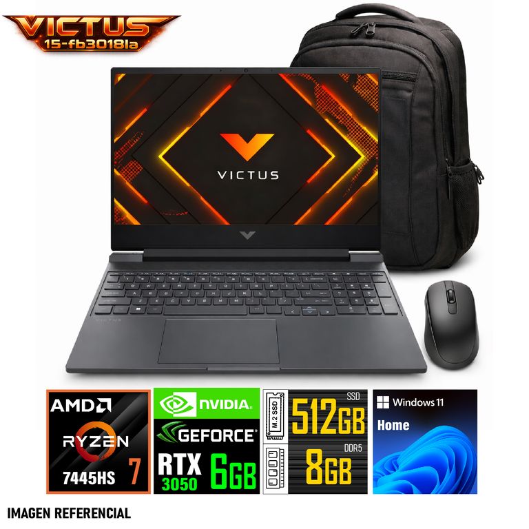 Laptop Gamer Victus 15 15.6" FHD AMD Ryzen 7 7445H 8GB RAM 512GB SSD NVIDIA RTX 3050 Windows 11